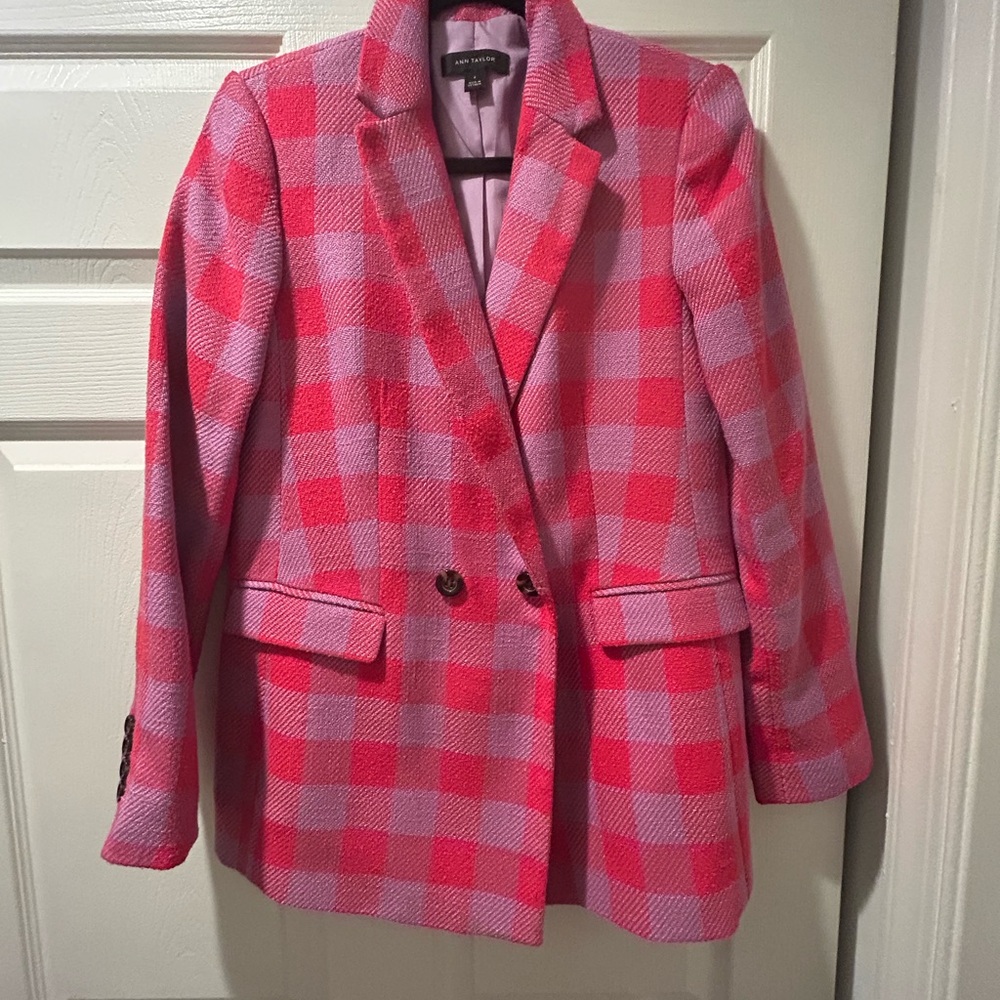 Ann Taylor Pink and Red Plaid Blazer